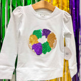 MG Sequin King Cake on White Holly Sweatshirt