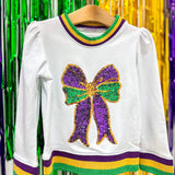 MG Sequin Bow Shirt White LS