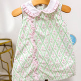 Claire Green & Pink Floral Scallop Dress