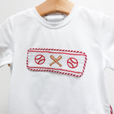 Baseball Smocked Shirt and Red Gingham Shorts Set