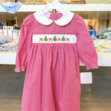 Red Gingham Christmas Trees Dress W/Bows