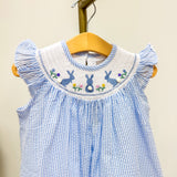 Light Blue Seersucker Easter Bunny Smocked Bishop Dress