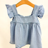 Light Denim Tencel Square Neck Top