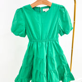 Kelly Green Bow Back Puff Sleeve Poplin Dress