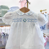 Brylie Blue Floral Embroidery White Bloomer Set