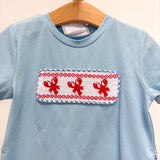 Blue Gingham Crawfish Smocked Shirt and Shorts Set
