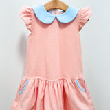 Genevieve Dress- Coral & Light Blue Stripes