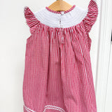 Red Gingham Baseball Smocked Bishop Dress
