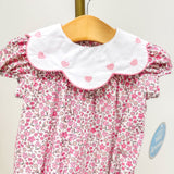 Charlotte Pink Floral Embroidered Heart Scallop Collar Bubble