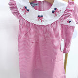 Girls Bow Flag Red Stripe Dress