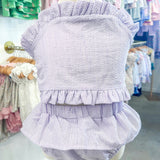 Girls 2pc Purple Striped Ruffle Swimsuit