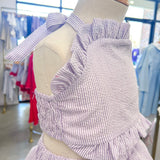 Girls 2pc Purple Striped Ruffle Swimsuit