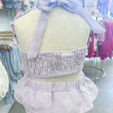 Girls 2pc Purple Striped Ruffle Swimsuit