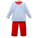 Thomas Pant Set - Light Blue Stripe & Red