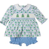 Christmas Tree Smocked Bloomer Set
