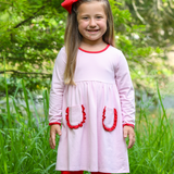 Reese Ruffle Pants Set- Pink Stripe & Red