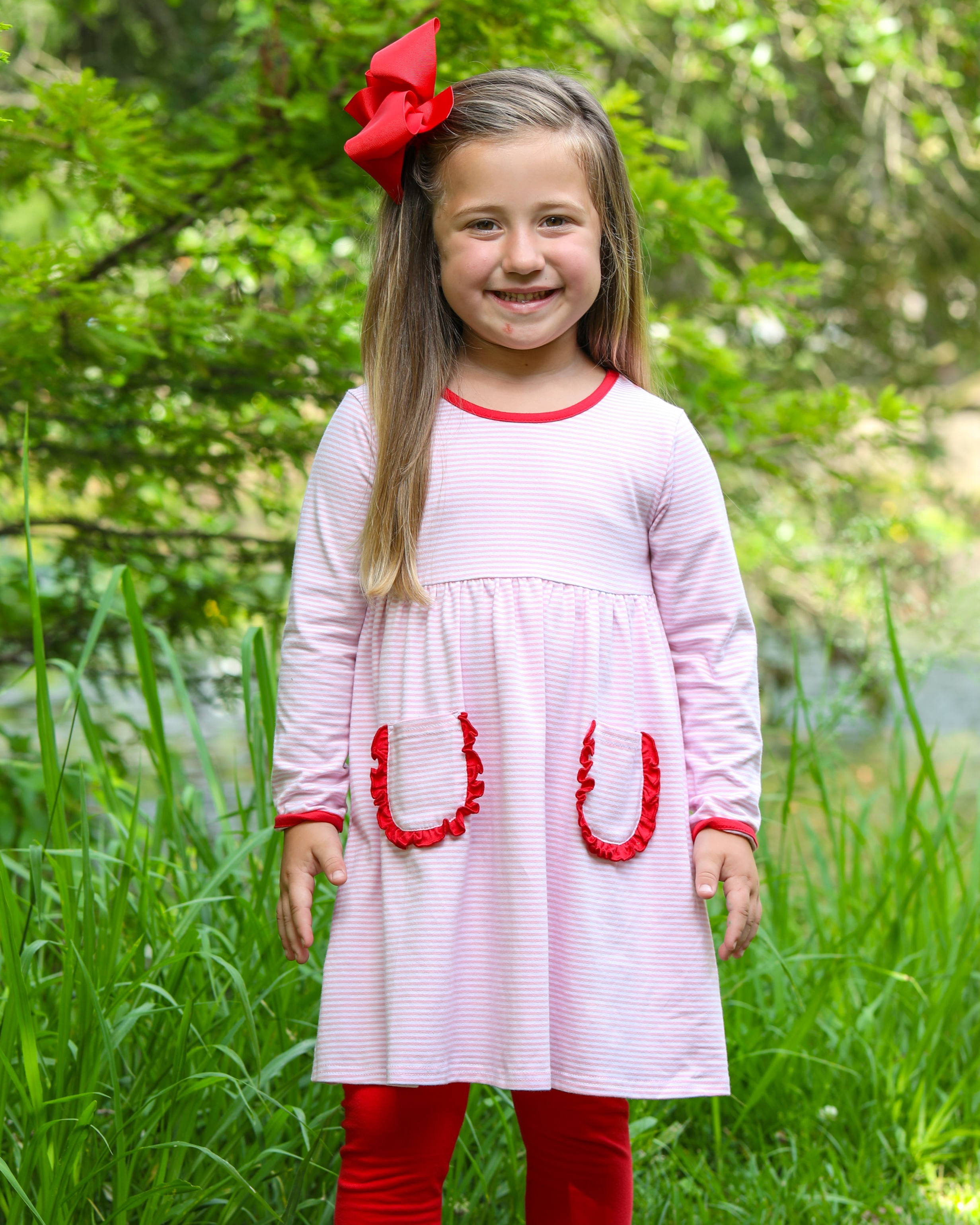 Reese Ruffle Pants Set- Pink Stripe & Red – Little's Boutique