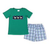 Green/Blue Plaid Duck Shorts Set