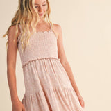 Pink Floral Tween Girls Smocked Tiered Midi Dress