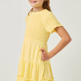 Girls Yellow Smocked Tiered Swiss Dot Dress