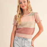 Pink Colorblock Sweater Top