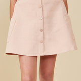 Girls Blush Quilted Button Down Patch Pocket Skirt