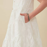 Girls Off White Textured Floral Button Tiered Dress