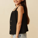 Black Button Detail Ruffle Tank