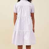 Girls Lavender Contrast Piping Ribbon Button Dress