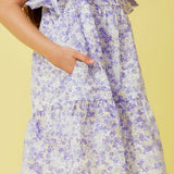 Girls Lavender Ditsy Floral Ruffle Sleeve Dress