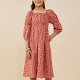 Rust Botanical Embroidered Dress