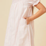 Girls Blush Lace Seersucker Smocked Dress