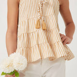Mustard Stripe Tassel Tiered Tank