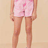 Pink Washed Cutoff Denim Shorts
