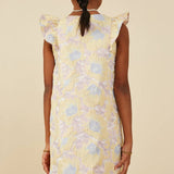 Girls Mustard Floral Jacquard Dress