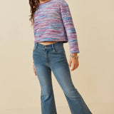 Girls Flared Elastic Waist Stretch Denim Jeans