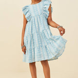 Girls Blue Embroidered Ruffle Lace Dress