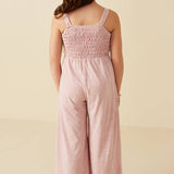 Girls Blush Smocked Marled Jumpsuit