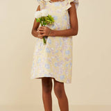 Girls Mustard Floral Jacquard Dress