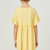 Girls Yellow Smocked Knit Ruffle Sleeve Dress