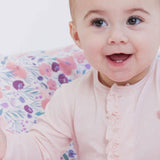 Pin Dot Pink Ruffle Placket Footie