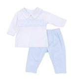 Walker's Classics Smocked 2pc Pant Set Light Blue